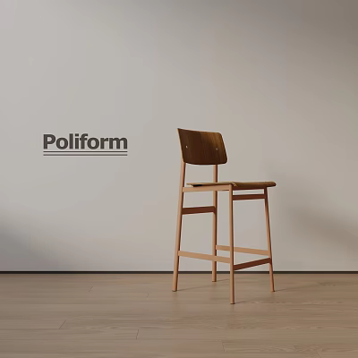 Poliform Wooden Bar Stool In Modern Interior With Light Colored Wall And Wooden Floor 3d model