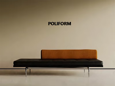 Poliform Modern Bed Bench With Black Orange Upholstery And Metal Frame 3d model