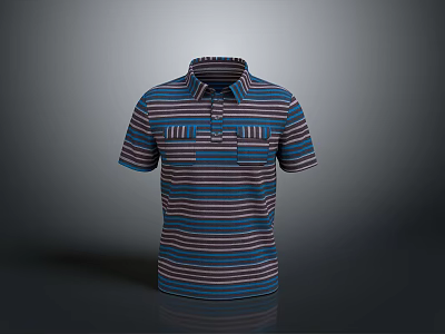 Stylish Striped Polo Shirt With Short Sleeves Classic Collar And Vibrant Patterns 3d model