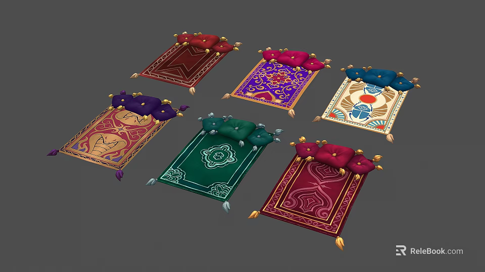 Colorful Decorative Carpets With Ornate Patterns Multiple Colors And Tassel Trim 3d model 