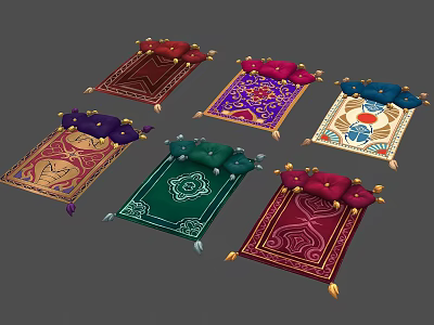 Colorful Decorative Carpets With Ornate Patterns Multiple Colors And Tassel Trim 3d model