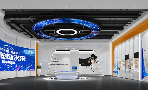 Modern exhibition hall company culture exhibition center original ceiling sand table background wall touch machine 3d model