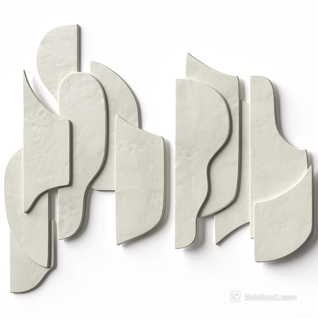 Elegant Modern Wall Decor With Abstract Curved Textured White Panels 3d model