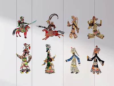 Colorful Traditional Chinese Shadow Puppets With Intricate Character Costumes And Designs 3d model