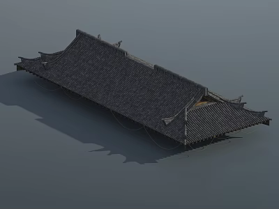 Traditional Chinese Architectural Roof with Curved Eaves and Tile Covering Structure 3d model
