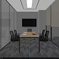 Modern Meeting Room With Long Table Black Chairs And Large Screen TV