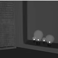Table Lamp With Light And Shadow Effects Near Green Plant And Wooden Shutters