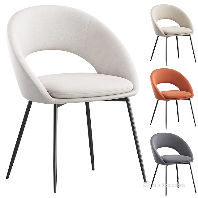 Modern Accent Chair With Curved Backrest Black Metal Legs And Multiple Colors 3d model 