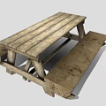 Rustic Wooden Outdoor Picnic Table With Benches And Natural Wood Grain