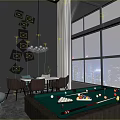 Modern KTV Interior With Lighting Design Comfortable Sofas Tables And City Night View 3d model