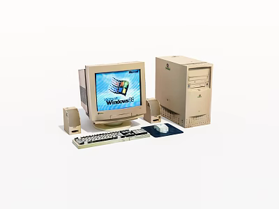 Vintage Desktop Computer With Windows 95 Monitor Tower Keyboard Mouse And Speakers 3d model