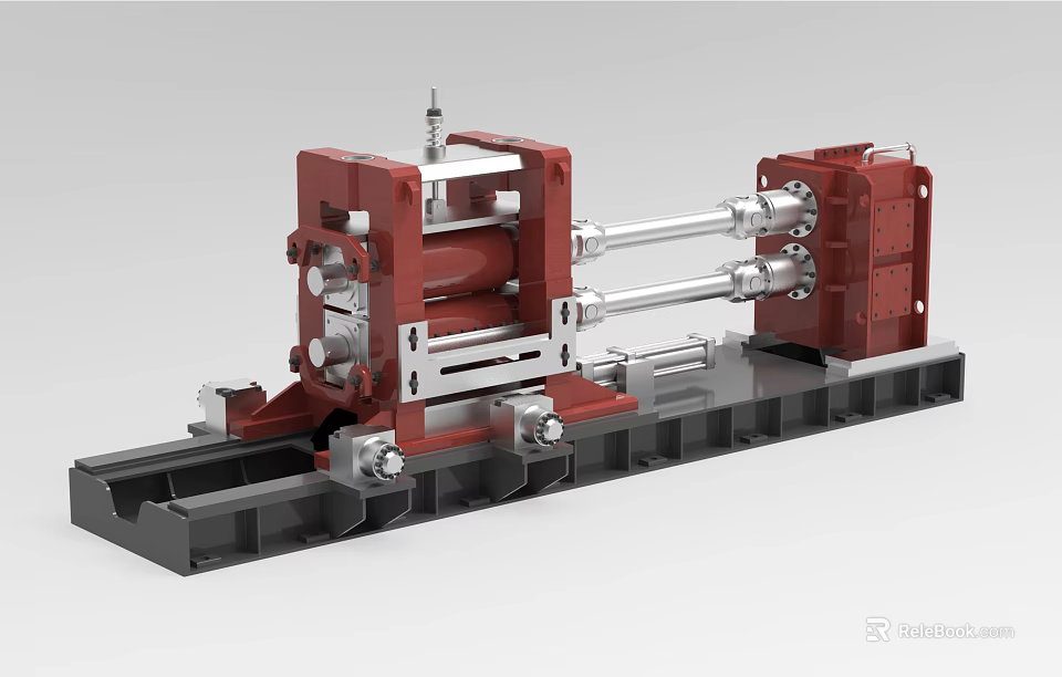 Heavy Duty Industrial Equipment With Red Frame Guide Rails And Mechanical Arms 3d model 