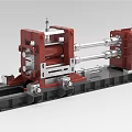 Heavy Duty Industrial Equipment With Red Frame Guide Rails And Mechanical Arms