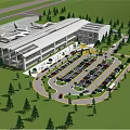 Modern Airport Terminal Design With Airplane Parking Lot And Green Trees