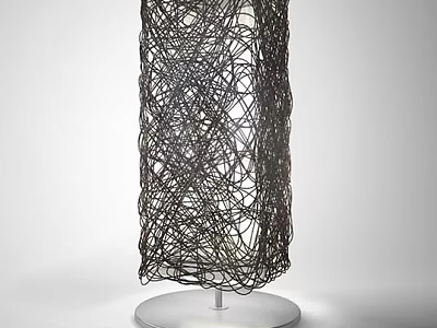 Cylindrical Table Lamp With Black Wire Woven Structure And White Circular Base 3d model