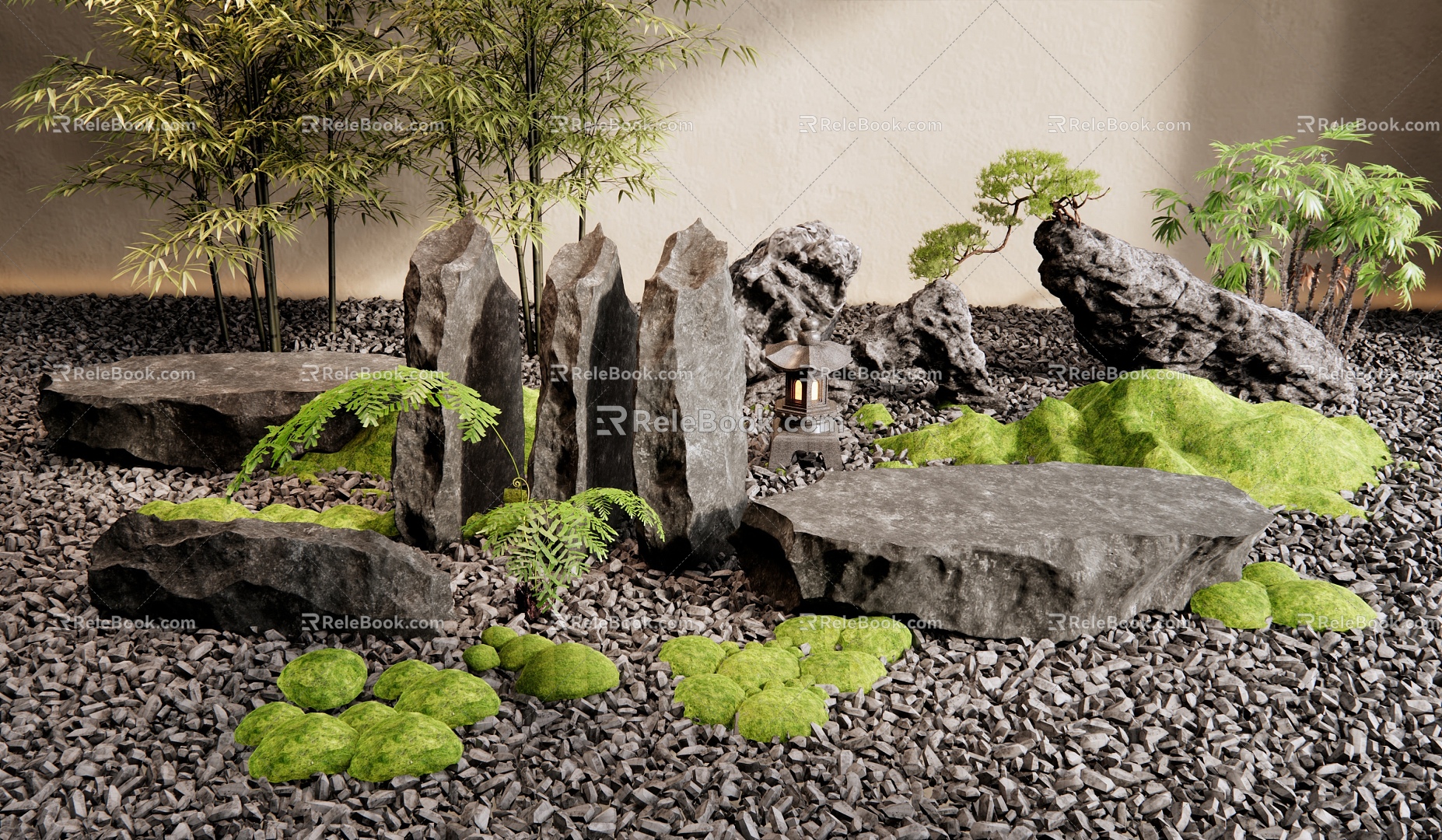 New Chinese Style Courtyard Landscape Stone Landscape Stone Black Stone Rock Stone Bamboo Moss Zen Landscape 3d model