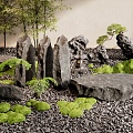 New Chinese Style Courtyard Landscape Stone Landscape Stone Black Stone Rock Stone Bamboo Moss Zen Landscape 3d model