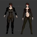 Two Female 3D Characters Showcasing Different Costume Designs With Leather Straps 3d model