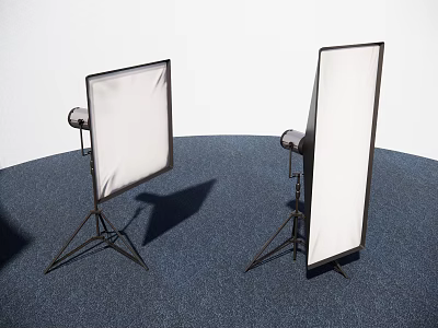 Two Photography Softboxes With Tripod Stands White Panels Blue Carpet Background 3d model