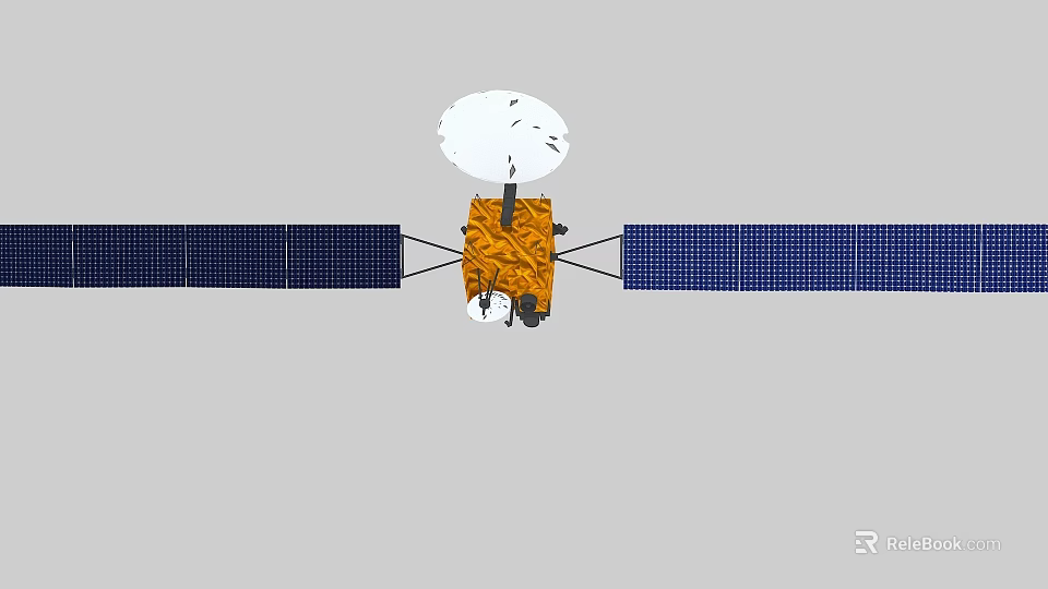 Orbiting Satellite Featuring Orange Body Blue Solar Panels And White Antenna 3d model 