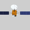 Orbiting Satellite Featuring Orange Body Blue Solar Panels And White Antenna 3d model