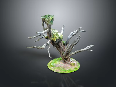 Miniature Dead Tree Model With Green Moss And Round Base 3d model