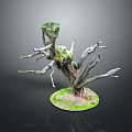 Miniature Dead Tree Model With Green Moss And Round Base