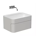 Modern White Ceramic Bathroom Washbasin With Rectangular Shape And Wall Mounted Faucet 3d model