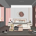 Pink And White Kids Room Interior With Bed Round Mirror Stuffed Toys And Rug