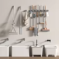 Practical Bathroom Accessories With Wall Mounted Storage Hooks Towel And Cleaning Tools 3d model