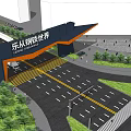Modern Lecong Steel World Entrance Gate With Geometric Structure And Road Vehicles
