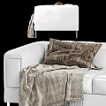 Elegant White Two Seater Sofa With Brown Cushions And Throw Blanket 3d model
