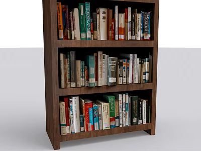 Wooden Bookshelf Filled With Various Books Of Different Sizes And Colors 3d model