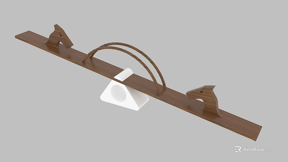 Kindergarten Wooden Seesaw With Horse Head Decorations And White Triangular Seat 3d model 