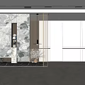 Modern Front Desk Reception With Marble Wall Gold Metal Partition And Pendant Light And Storage Cabinets