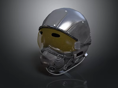 Weapon Tactical Helmet With Silver Metallic Shell Face Shield And Breathing Apparatus 3d model