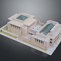 Beige Architectural Building Model With Courtyard Glass Roof And Stone Columns Design
