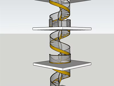 Modern Spiral Staircase Design with Multiple Platforms and Yellow Railings 3d model