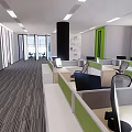Modern Public Office Space Interior With Cubicles Computers Desks And Lighting 3d model