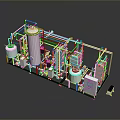 Detailed Industrial Equipment 3D Rendering With Pipes Tanks And Metal Frames