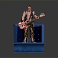 3D Musician Figure Wearing Colorful Glasses Holding Electric Bass With Blue Amplifier And Platform
