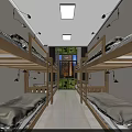 Dormitory Room With Bunk Beds Multiple Beds Bright Lighting And Tile Floor 3d model