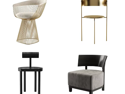 Stylish Modern Leisure Chairs with Woven Metal Frame and Upholstered Seats in Various Designs 3d model