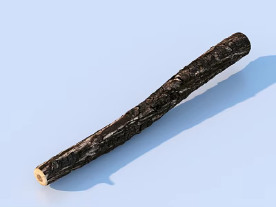 Dark Natural Wooden Stick Featuring Rough Surface And Light Colored End 3d model