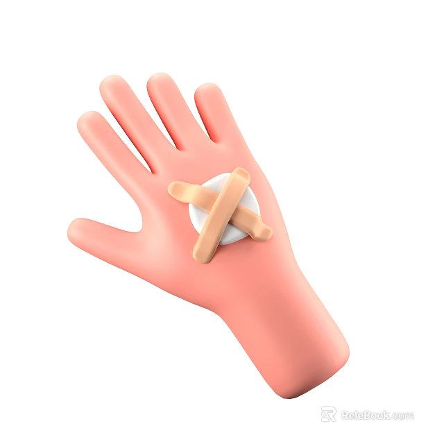 Human Hand With Adhesive Bandage Applied On Palm Area Close Up 3d model 