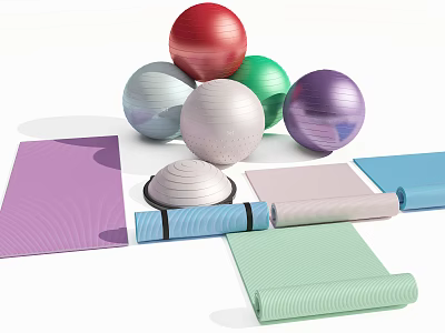 Colorful Exercise Balls And Yoga Mats For Home Gym Fitness Equipment Collection 3d model