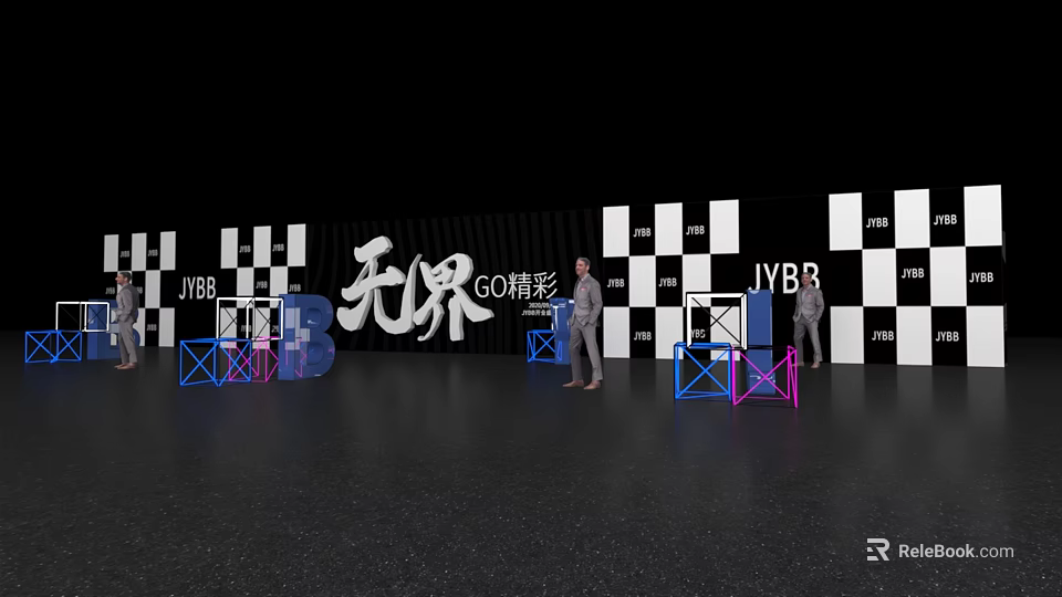Boundless GO Wonderful Event With Black White Checkered Wall LYBB JVSB Stands And Models 3d model 
