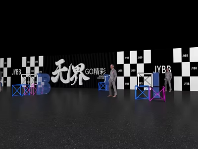 Boundless GO Wonderful Event With Black White Checkered Wall LYBB JVSB Stands And Models 3d model