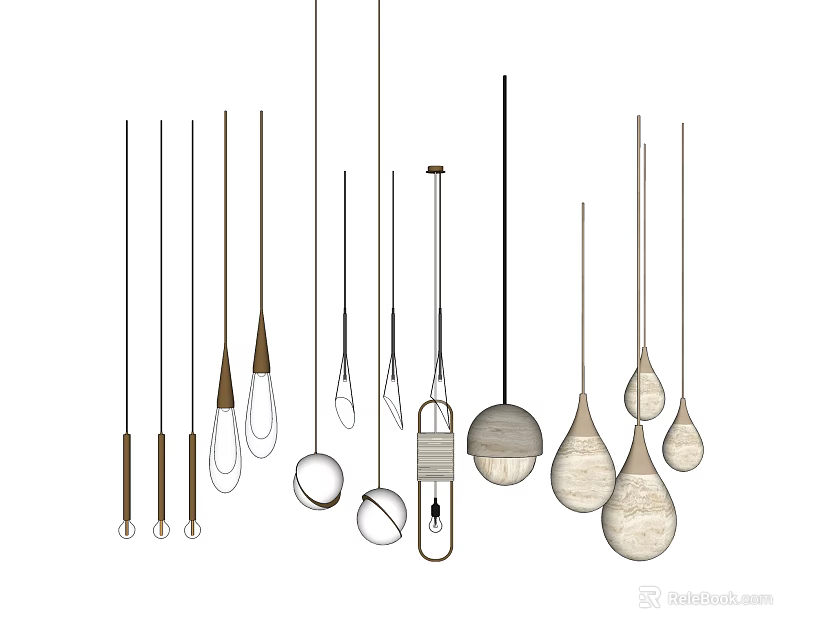 Various Modern Pendant Lights With Unique Shapes And Different Hanging Styles 3d model 
