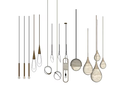 Various Modern Pendant Lights With Unique Shapes And Different Hanging Styles 3d model